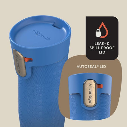 Contigo x Ally Love Stainless Steel Vacuum-Insulated Travel Mug with Autoseal and Easy Clean Lid, Spill-proof, Keeps Drinks cold 24 hrs & hot for 11 hrs, BPA Free, 16oz., West Loop 3.0, Stellar Jay
