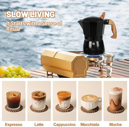 3 Cup Aluminum Espresso Stovetop Moka Pot Express Coffee Maker Percolator Italian Classic Mocha Coffee Machine for Italian and Cuban Cafe Brewing for Home & Camping 150ml 5oz