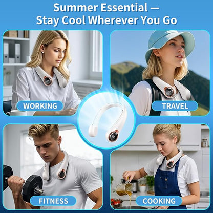 BNBZ Portable Neck Fan, 6000mAh Rechargeable Fan Blows Cold Air with LED Display, 4 Speeds, 20H Runtime, Quiet Wearable 360° Personal Cooling Fan for Outdoor Travel Work Gym,Fireplace Fans-White