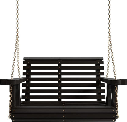 Amish Casual Roll Back Swing, 3-Foot, Semi-Solid Black Stain, Chains, with cupholders