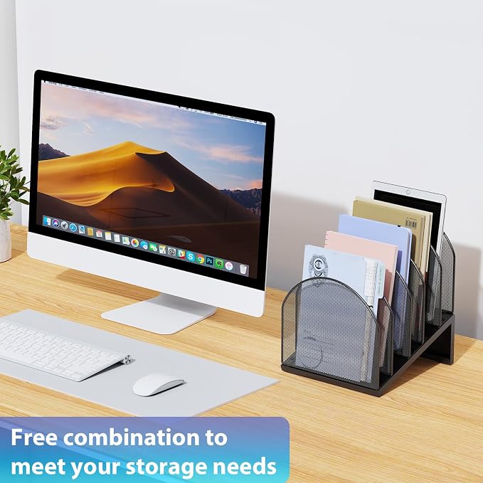 gianotter Desktop File Organizer with 5 Compartments | Desk Organizer Paper Organizer for Desk Workspace Organizers for Office Supplies (Black, Inclined Style)