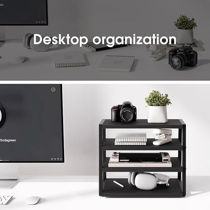 Fenge Desk Shelf Organizer, 4 Tier Desktop Shelf, Wood and Metal Office Shelves, Corner File Organizer for Office Supplies, Top of Desk Organizers and Accessories