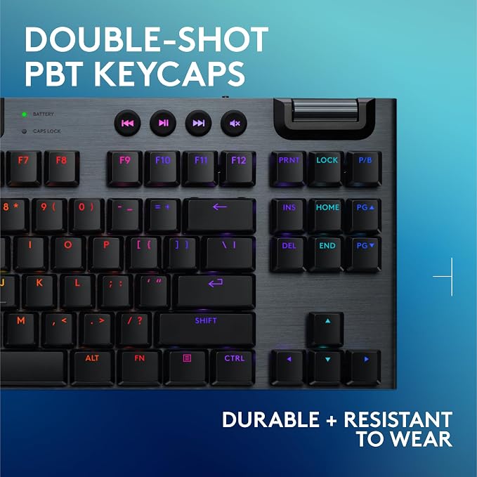 Logitech G915 X Lightspeed TKL Wireless Gaming Keyboard (Tactile) - Black | Low Profile, Mechanical Switches, Double-Shot PBT Keycaps, RGB lighting, Aluminum finish, PC/Mac Compatible