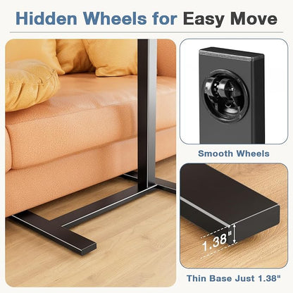 Adjustable Standing Desk Rolling Laptop Table with Wheels, Black | Tiltable Desktop Design for Comfortable Work, Reading and Study Spaces