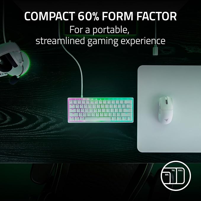 Razer Huntsman V3 Pro Mini 60% Esports Gaming Keyboard, White | Analog Optical Switches, Razer Snap Tap, Rapid Trigger, Adjustable Actuation, Dual-Purpose Mod Keys, Doubleshot PBT Keycaps