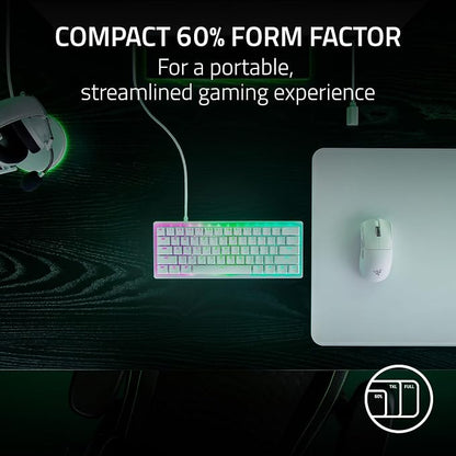 Razer Huntsman V3 Pro Mini 60% Esports Gaming Keyboard, White | Analog Optical Switches, Razer Snap Tap, Rapid Trigger, Adjustable Actuation, Dual-Purpose Mod Keys, Doubleshot PBT Keycaps