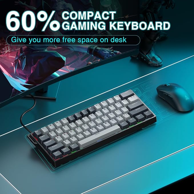 AULA WIN60 HE PRO 60% Mechanical Gaming Keyboard Wired, Magnetic Switch Hot Swappable, Adjustable Actuation Rapid Trigger Mode, 8000Hz Polling Rate, RGB Small Keyboard 60 Percent Compact Design for PC