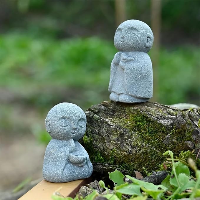 livelyfish Japanese Monk Statue Praying Zen Sandstone Mini Buddha Statues Asian Garden Sculptures for Wealth Good Luck Feng Shui Home Decor, C