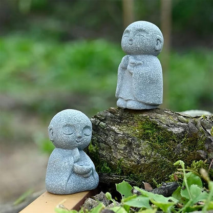 livelyfish Japanese Monk Statue Praying Zen Sandstone Mini Buddha Statues Asian Garden Sculptures for Wealth Good Luck Feng Shui Home Decor, C