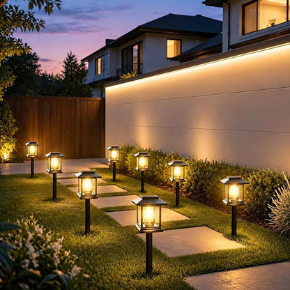 8-Pack Solar Pathway Lights - High-Efficiency Polycrystalline Panels for All-Night Glow - IP65 Waterproof Outdoor Landscape Lighting for Garden, Walkway & Driveway Security (Black)
