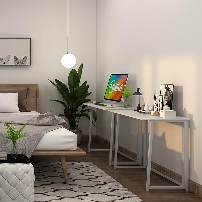 4NM 31.5" Small Desk with Storage Bag, Simple Assembly Folding Computer Desk Home Office Desk Study Writing Table for Small Space Offices - All White