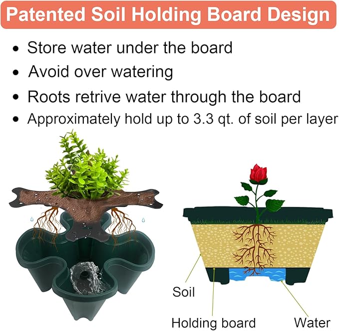 DUNCHATY Stackable Planter, Vertical Garden Planter with Wheels and Tools, Self Watering Strawberry Planter Indoor/Outdoor 3 Tier Herb Planter Pots for Growing Vegetables and Succulents,Pine Green