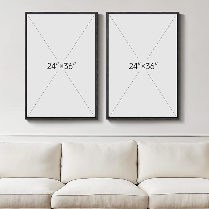Large Framed Black and White Abstract Wall Art for Living Room, Set of 2 Modern Canvas Prints Paintings Artwork for Walls, Minimalist Lines Pictures for Dining Room Bedroom Office Wall Decor 24x36 In
