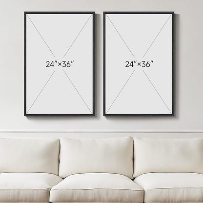 Large Framed Black and White Abstract Wall Art for Living Room, Set of 2 Modern Canvas Prints Paintings Artwork for Walls, Minimalist Lines Pictures for Dining Room Bedroom Office Wall Decor 24x36 In
