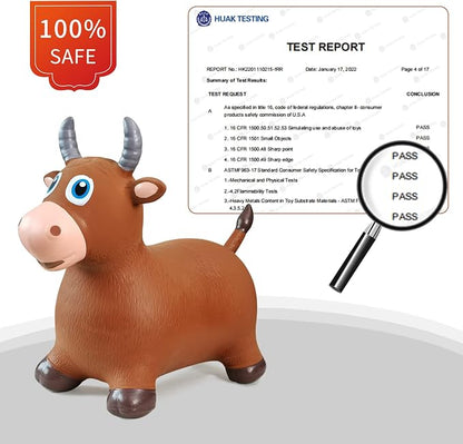 HotMax Bouncy Bull Hopping Horse Toys, Inflatable Bouncing Animal Hopper for Toddlers or Kids, Ride on Jumping Farm Toys for Boy or Girl, Birthday Gift 2 3 4 Year Old (Brown Cow)