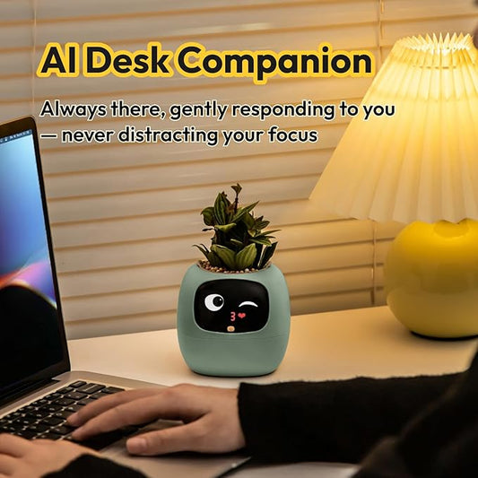 PLANTSIO Ivy Interactive AI Desk Companion, Smart Plant Pet with 100+ Expressions, Cute Indoor Planter for Office Decor, Unique Gift for Plant Lovers & Coworkers(Ivory)