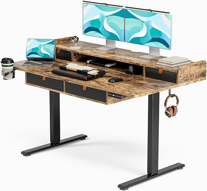 Deeper Electric Standing Desk Adjustable Height Stand Up Desk, 55" x 30" Sit Stand Desk, Quiet Home Office Desk, Large Workspace, Black table (Rustic Brown)