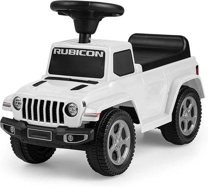 OLAKIDS Ride On Push Car, Licensed Jeep Foot-to-Floor Toddler Sliding Racer with Engine Sound, Horn, Under Seat Storage, Baby Walking Toy Gift for Boys Girls Kids Age 1.5-3 (Ivory)