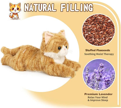 Orange Tabby Cat Stuffed Animals, Microwavable Stuffed Animal Adorable Fluffy Cat Plush for Warmth & Comfort, Heatable & Coolable Lavender Scent Cat Toys, Cute Soft Plushies Cat Gifts for Kids & Adult