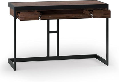 SIMPLIHOME Erina SOLID ACACIA WOOD Modern Industrial 48 Inch Wide Small Desk in Distressed Charcoal Brown, For the Office Desk, Writing Table, Workstation and Study Table