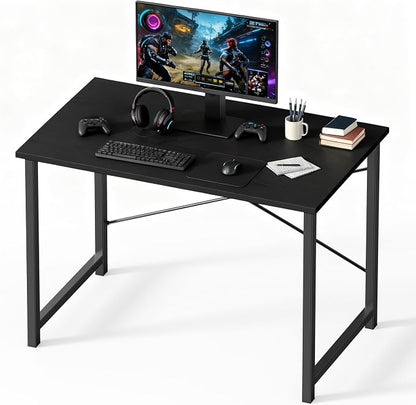 OLIXIS 40 Inch Computer Office Desk for Small Spaces, Writing Gaming Work Desk Modern Study Table with Storage Bag & Headphone Hook Home Bedroom, Black | Metal Frame, Writing Gaming Work, Home Bedroom, Easy Assembly, Sturdy Design, Black