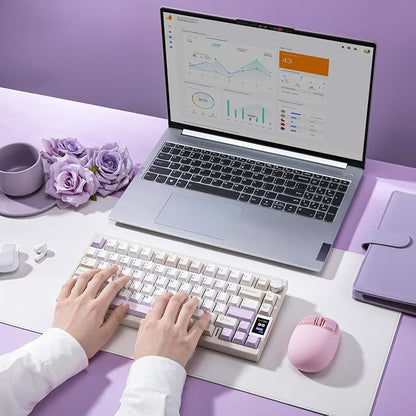 YUNZII AL80 75% Wireless Aluminum Mechanical Keyboard(Beige, Gateron Zero) | QMK/VIA, Smart LCD Display and Knob, Hot Swap, Gasket Structure, BT/2.4G/USB-C, RGB Keyboard for Gaming/Win/Mac