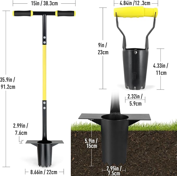 Jardineer 2PCS Bulb Planter Tools Set, Long Handle Garden Transplanter and Small Bulb Planting Tool with Deep Marker, Ideal for Planting Bulbs, Seedlings, Flowers & Vegetables