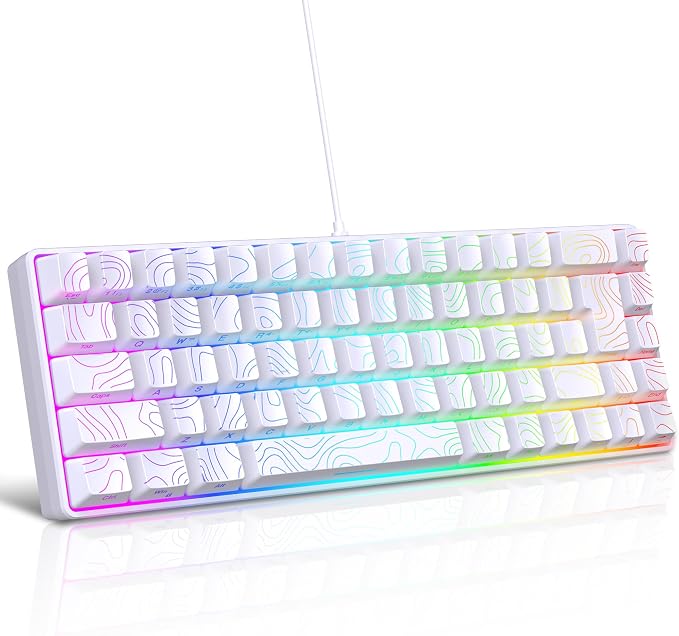 Snpurdiri 65% Wired Gaming Keyboard, 68 Keys RGB (Contour-line, White) | Backlit Ultra-Compact Small Gaming Keyboard, for PC/Mac Gamer, Typist, Travel, Easy to Carry on Business Trip
