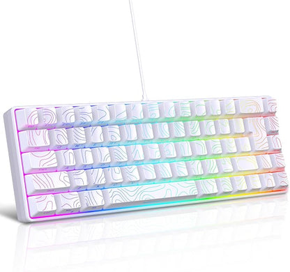 Snpurdiri 65% Wired Gaming Keyboard, 68 Keys RGB (Contour-line, White) | Backlit Ultra-Compact Small Gaming Keyboard, for PC/Mac Gamer, Typist, Travel, Easy to Carry on Business Trip