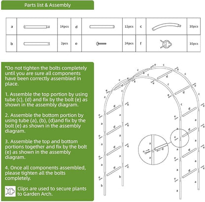 Thickened Metal Garden Arch, 16mm Rust-Resistant Archway for Climbing Plants, Dual Size Convertible Arbor for Wedding & Party & Garden Decoration