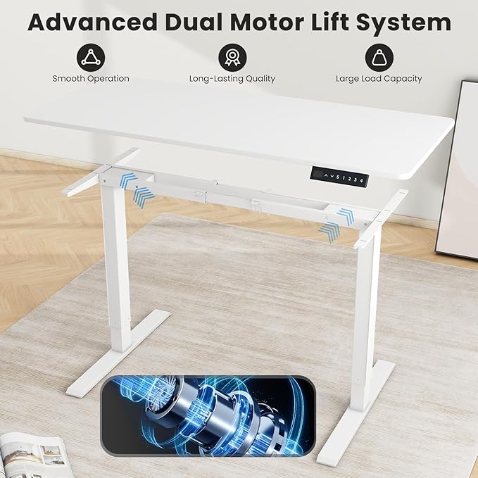 Dual Motor Electric Desk Frame- Standing Desk Legs, Ergonomic Height Adjustable Desk Frame, Sit Stand Desk Frame, Heavy Duty 330 lb Load Capacity (White Frame Only)