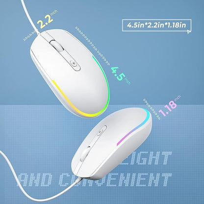 Seenda Wired RGB Backlit Optical LED Mouse - USB Cord for Laptops, Notebooks, Chromebook (White)