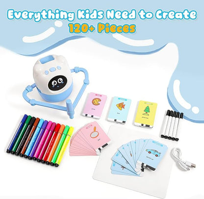 Drawing Robot for Kids, Montessori Interactive Learning Toy with 150+ Cards, Step-by-Step AI Art Tutor for Toddlers 3-8, Screen-Free Educational Gift, Spell & Draw Supplies for Boys Girls