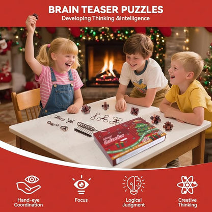 24 Pcs Brain Teaser Puzzles for Adults - Metal & Wooden 3D IQ Test Logic Game, Unlock Interlocking Brain Puzzle Toys for Teens Kids, Smart Educational Desk Toy for Mind Challenges