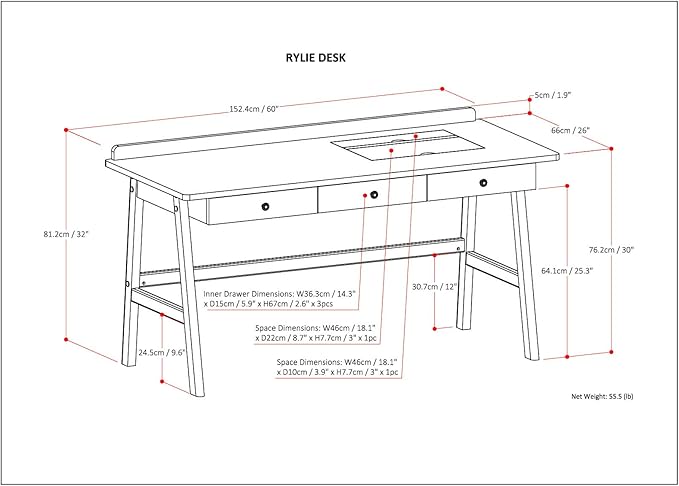 SIMPLIHOME Rylie SOLID WOOD 60 inch Wide Home Office Desk, Writing Table, Workstation, Study Table Furniture in Natural Aged Brown with 3 Drawers