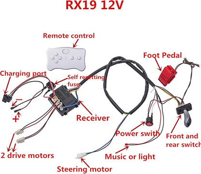 Kids Ride On Car 12V DIY Modified Harness Complete Set of Remote Control Circuit Board Wires Switch Gearbox,Used for Children Electric Ride On Car with RS550 Motors