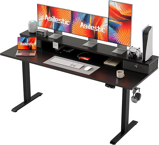 63 x 24 Inches Electric Standing Desk with 2 Storage Drawers, Stand Up Desk Adjustable Height, Sit and Stand Computer Table with Splice Board, Black