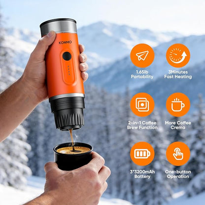 Portable Espresso Machine for Travel, Self-Heating Coffee Maker Works with Capsules & Ground Coffee, Type-C Rechargeable for Outdoor Camping Car RV Business Trips