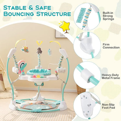 BABY JOY Baby Jumpers and Bouncers, Infant Activity Center with Music Lights Sounds, 360° Rotating Seat and 3 Adjustable Heights, Baby Play and Learning Center for 6-12 Months