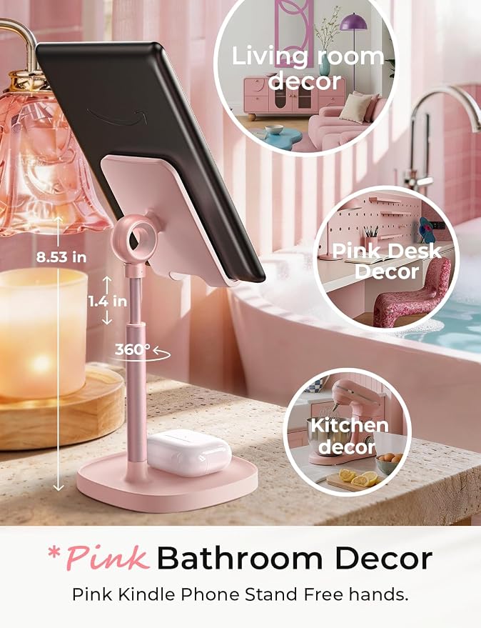 LISEN Cell Phone Stand Phone Holder for Desk, Gaming for Nintendo Switch | Pink Desk Accessories for Women Office Cute, Vanity Decor Pink Gifts Girls, Kawaii Bathroom Dorm Room Essentials Decor