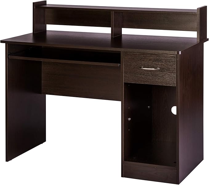OneSpace Essential Computer Desk, Hutch with Pull-Out Keyboard, Espresso