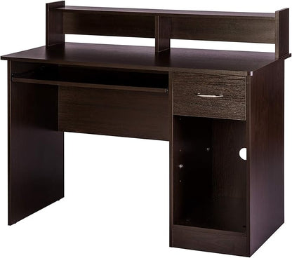 OneSpace Essential Computer Desk, Hutch with Pull-Out Keyboard, Espresso