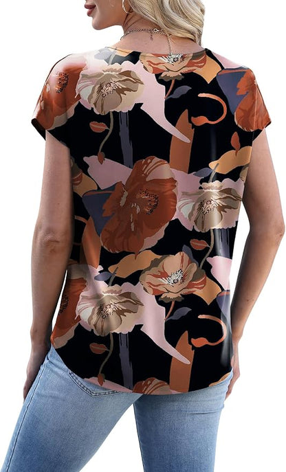 WIHOLL Womens Satin Summer Tops Cap Short Sleeve Blouses V Neck Shirts Business Casual Outfits Fashion Clothing 2026