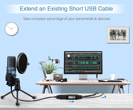 BlueRigger 2.0 Active USB Extension Cable 50FT (USB Extender Cord, 480 Mbps, Male to Female, in-Wall CL3 Rated) Long USB Extension Cord for Webcam, VR Headset, Printer, Hard Drive, Keyboard, Mouse