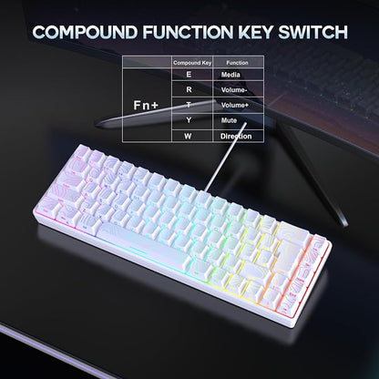 Snpurdiri 65% Wired Gaming Keyboard, 68 Keys RGB (Contour-line, White) | Backlit Ultra-Compact Small Gaming Keyboard, for PC/Mac Gamer, Typist, Travel, Easy to Carry on Business Trip