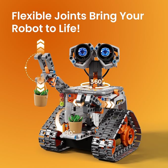 Sillbird Robot Building Kit with Remote Control STEM Gifts for Boys 8-13 | Coding Bot, Educational Birthday Presents, App-Controlled, Buildable 5in1 Models, Rechargeable Orange Robotic Set, 488 Pieces