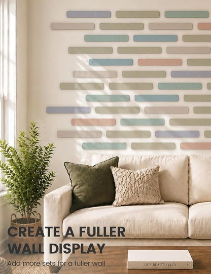 Fluxynara 13" x 2" Felt Wall Panels, Coastal Haze | 5-Pack Cork Board Alternative with 35 Push Pins, Adhesive Mounting for Bedroom Door or Home Office