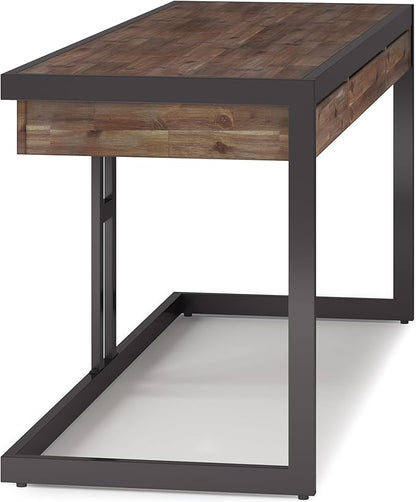 SIMPLIHOME Erina SOLID WOOD and Metal Modern Industrial 72 inch Wide Home Office Desk, Writing Table, Workstation, Study Table Furniture in Rustic Natural Aged Brown with 2 Drawers