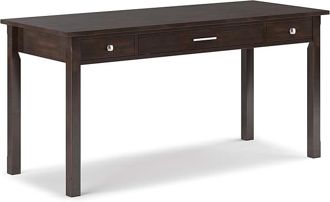 SIMPLIHOME Avalon SOLID WOOD Contemporary 60 Inch Wide Large Desk in Tobacco Brown, For the Office Desk, Writing Table, Workstation and Study Table