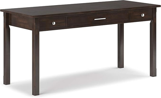 SIMPLIHOME Avalon SOLID WOOD Contemporary 60 Inch Wide Large Desk in Tobacco Brown, For the Office Desk, Writing Table, Workstation and Study Table